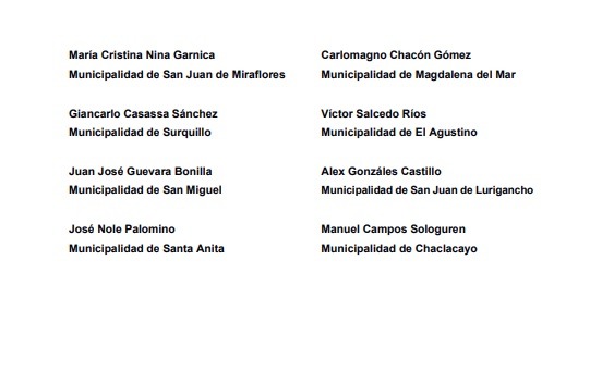 Carta remitida por más de 15 alcaldes sobre declaraciones de Paz de la Barra.