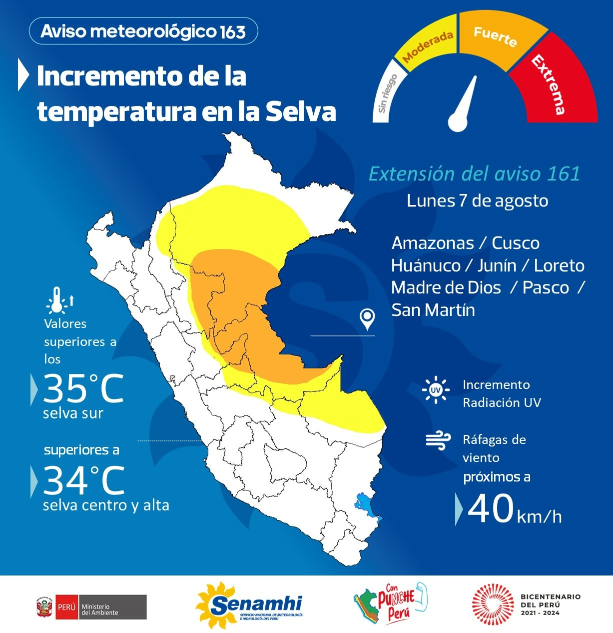 Senamhi: Aumento de temperatura diurna continuará en la selva y sierra