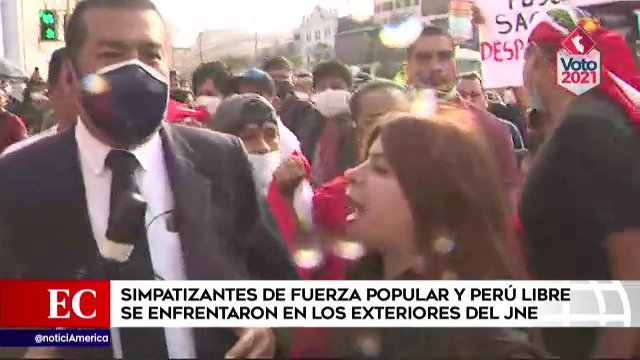 Simpatizantes de Fuerza Popular y Perú Libre se enfrentaron en los exteriores del JNE