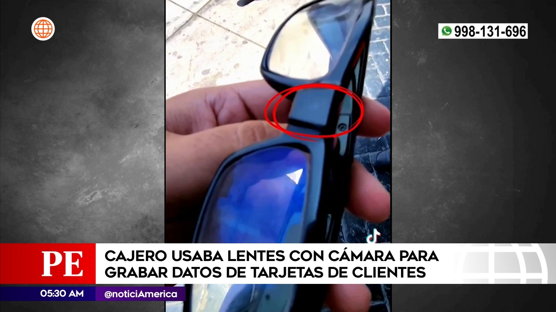 Cajero usaba lentes con cámara para grabar datos de tarjetas. Foto: América Noticias