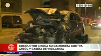 Surco: Conductor chocó su camioneta contra árbol y caseta de vigilancia