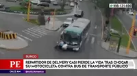 Surco: Repartidor de delivery casi pierde la vida tras chocar su moto contra un bus