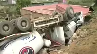 Villa María del Triunfo: Mezcladora de cemento cayó sobre vivienda y dejó dos heridos