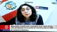 Bermúdez: Pfizer nos confirmó que tiene en su lista de pedidos 9.9 millones de vacunas para Perú 
