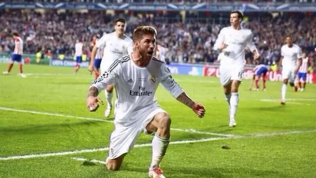 La celebración en el Bernabéu tras el gol de Sergio Ramos