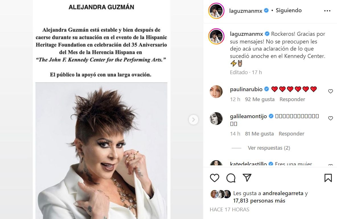 Alejandra Guzmán se pronunció tras caída en show: Cantante se dislocó la cadera 