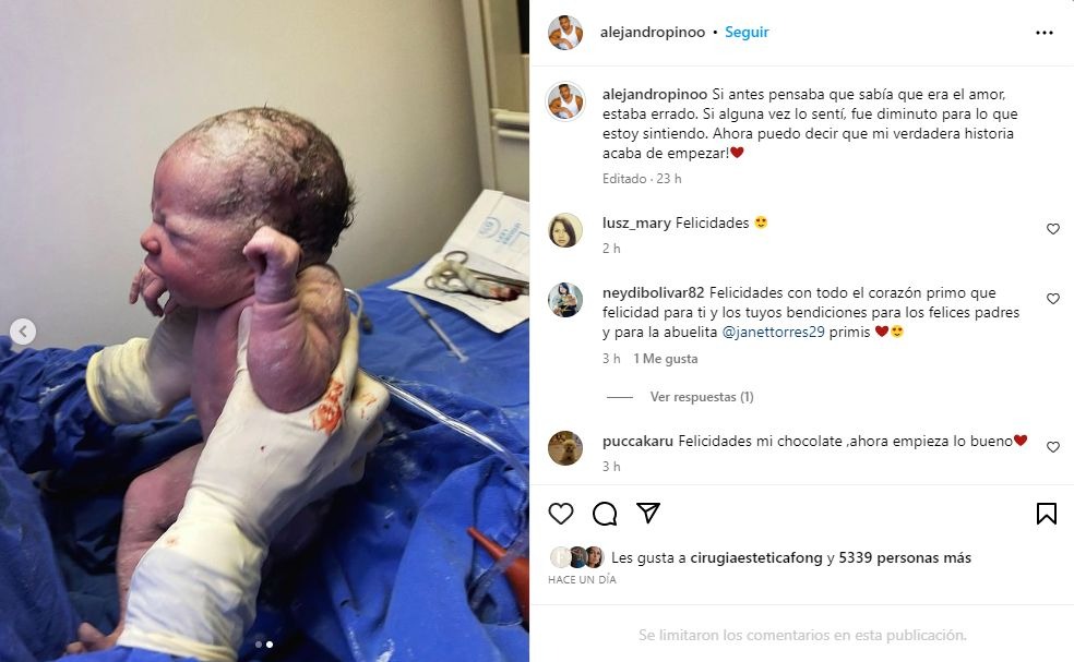 Alejandro Pino ‘Chocolatito’ se convirtió en padre y compartió foto de su bebé