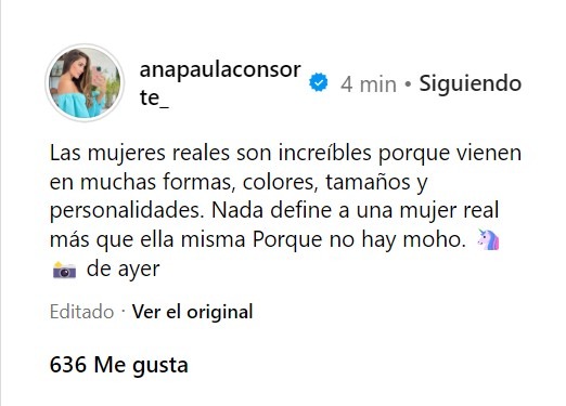 Ana Paula Consorte y su reflexivo mensaje de Instagram/Foto: Instagram
