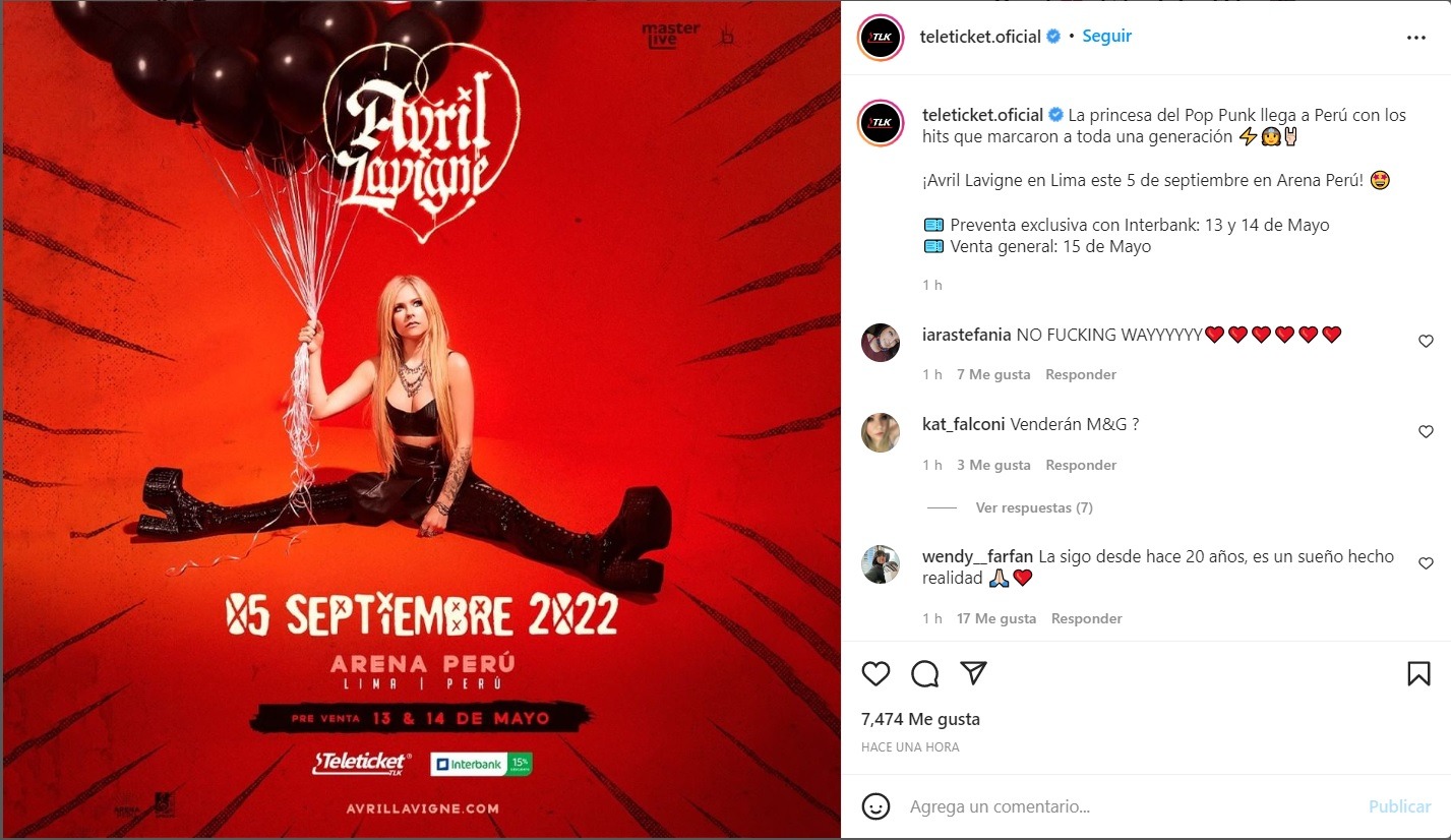 Avril Lavigne confirmó concierto en Perú para este 2022