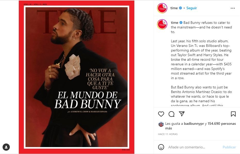 Bunny hace historia en la portada de la revista TIME con un texto en español