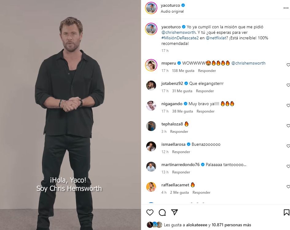 ¡El capitán! Yaco Eskenazi recibió inesperado mensaje de Chris Hemsworth, el popular ‘Thor’ 