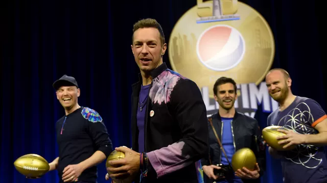 Coldplay en conferencia del Super Bowl. Foto: AFP