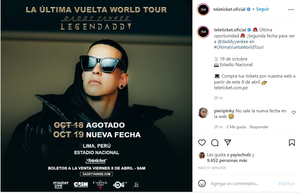 Daddy Yankee dará segundo concierto en Lima: Conoce aquí la nueva fecha