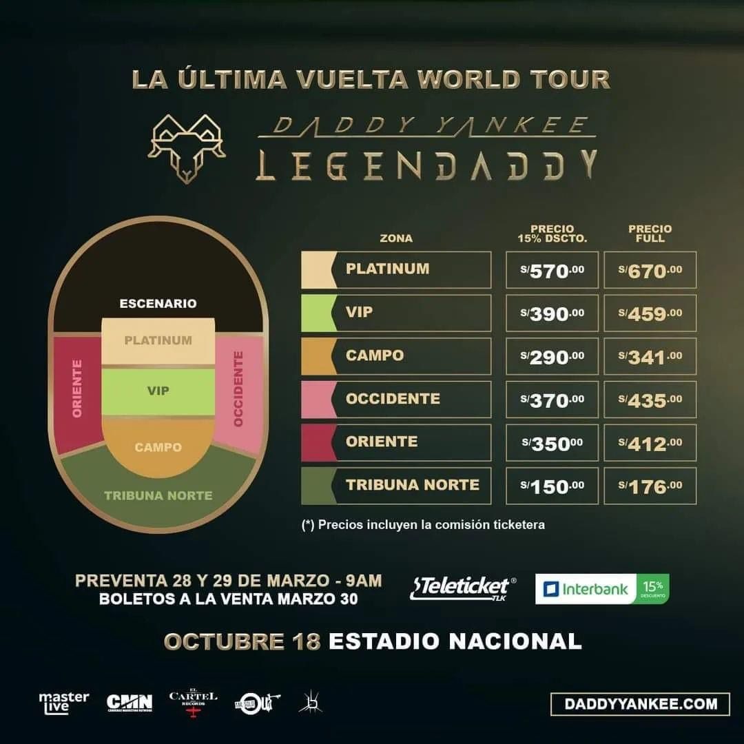 Daddy Yankee en Perú: Conoce los precios y cuándo inicia la venta de entradas de su última gira