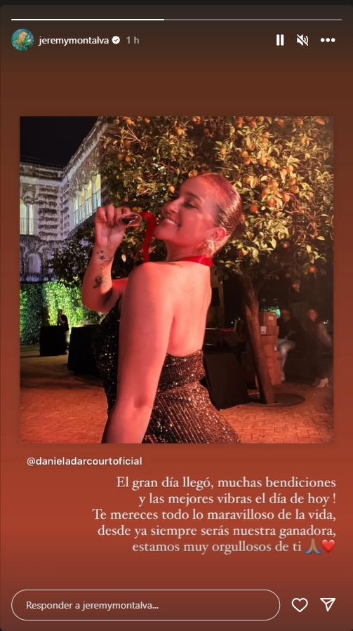 Jeremy Montalva, pareja de Daniela Darcourt escribió este mensaje horas antes de la gala en la que la cantante no logró obtener el premio/Foto: Instagram