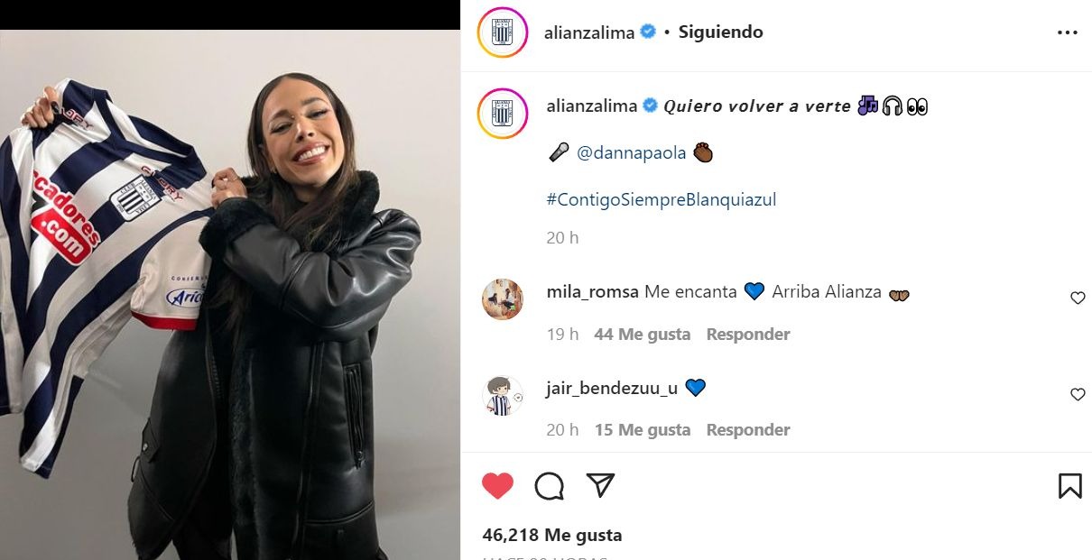 Danna Paola posó con la camiseta de Alianza Lima