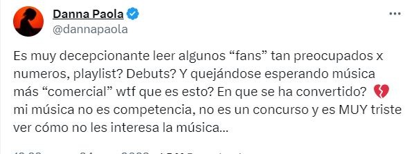 Danna Paola arremetió contra los fans que critcaron su última canción/Foto: X