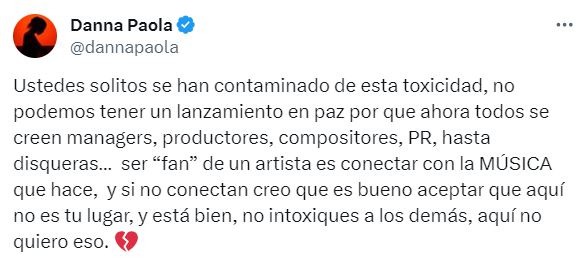 La actriz y cantante mexicana  Danna Paola  fue muy desafiante con sus seguidores/Foto: X