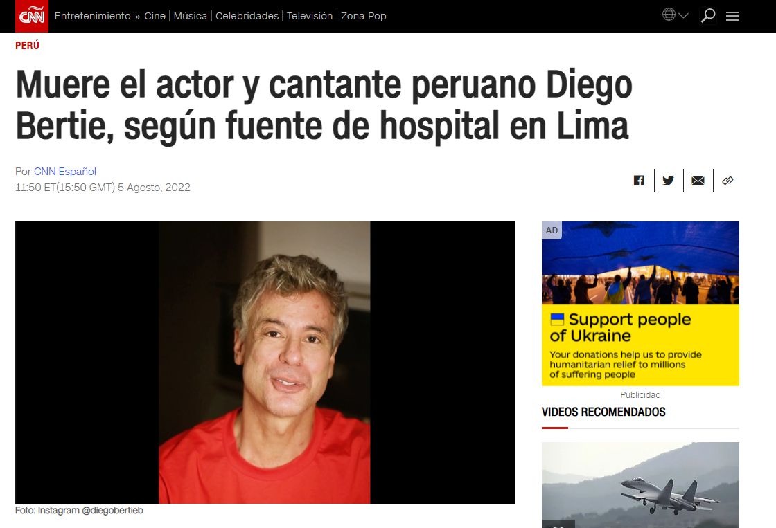 Diego Bertie: Así informó la prensa extranjera la muerte del actor peruano
