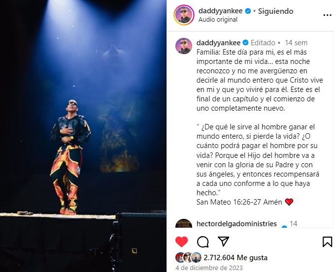 Daddy Yankee se retiró de la música para dedicar su fe en Cristo / Instagram