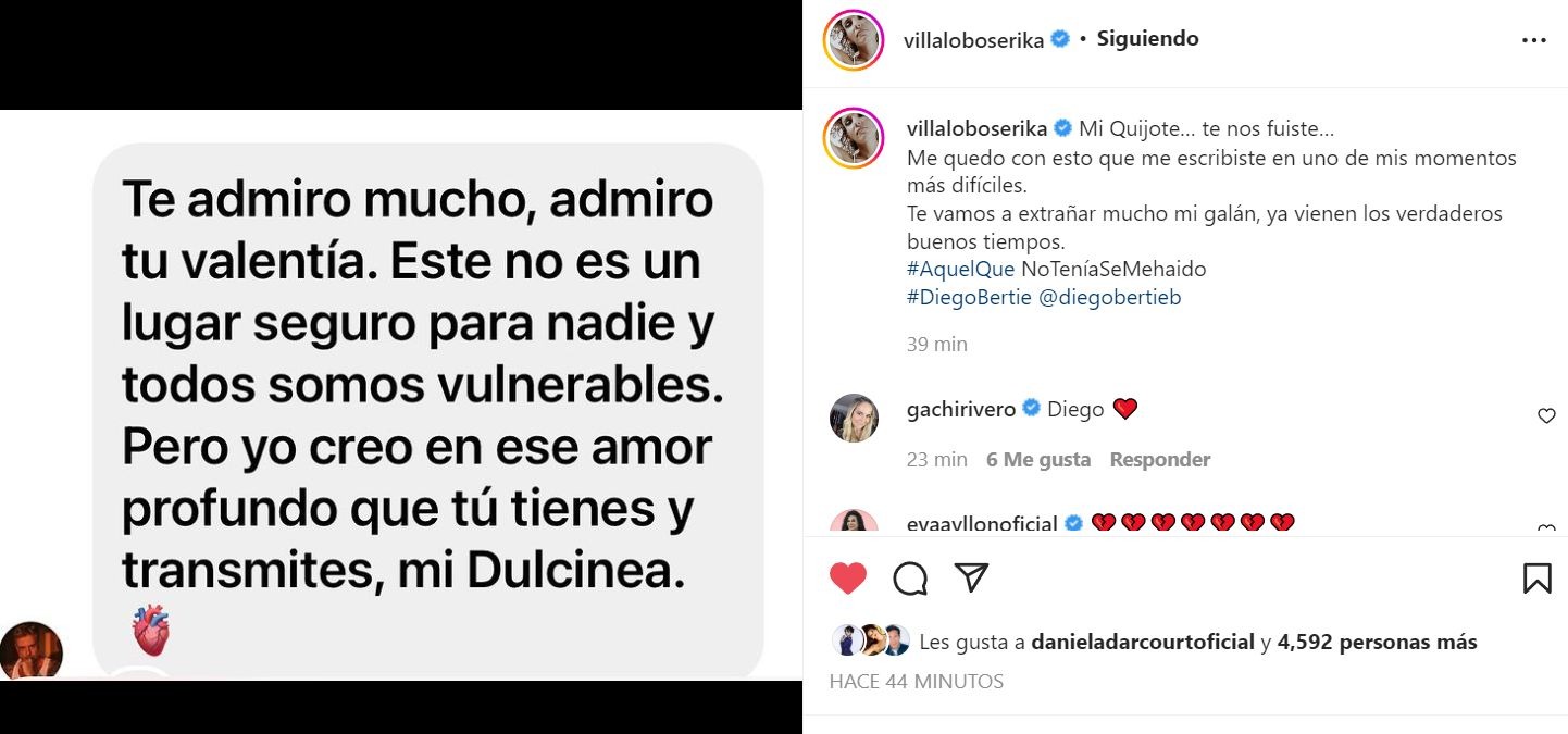 Érika Villalobos reveló el mensaje que le envió Diego Bertie en un momento complicado