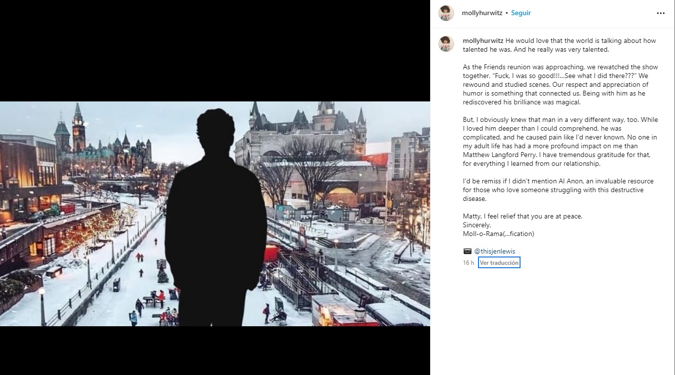 Exnovia de Matthew Perry lo despide con mensaje en sus redes sociales. Foto: Instagram