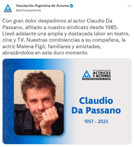 Falleció a los 65 años, Claudio da Passano, actor de 'Argentina, 1985' nominada al Oscar
