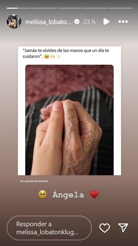 Mensaje de Melissa Lobatón Klug tras la muerte de su bisabuela Ángela/Foto: Instagram