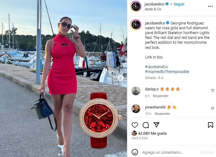 Publicación de Jacob&Co sobre reloj de Georgina Rodríguez. Fuente: Instagram