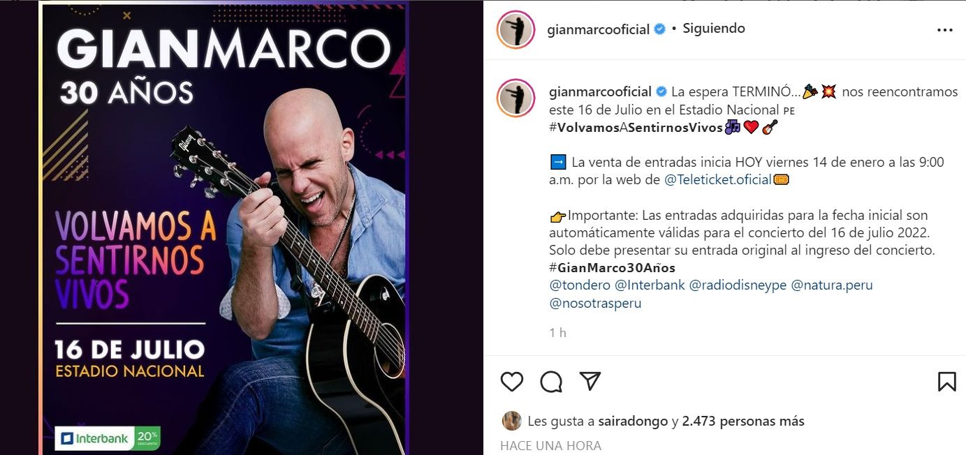 Gian Marco confirma concierto por sus 30 años de vida artística