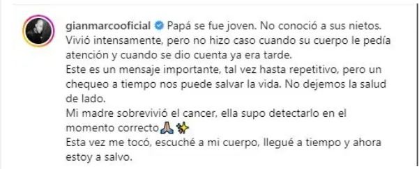 Gian Marco fue diagnosticado con cáncer / Instagram