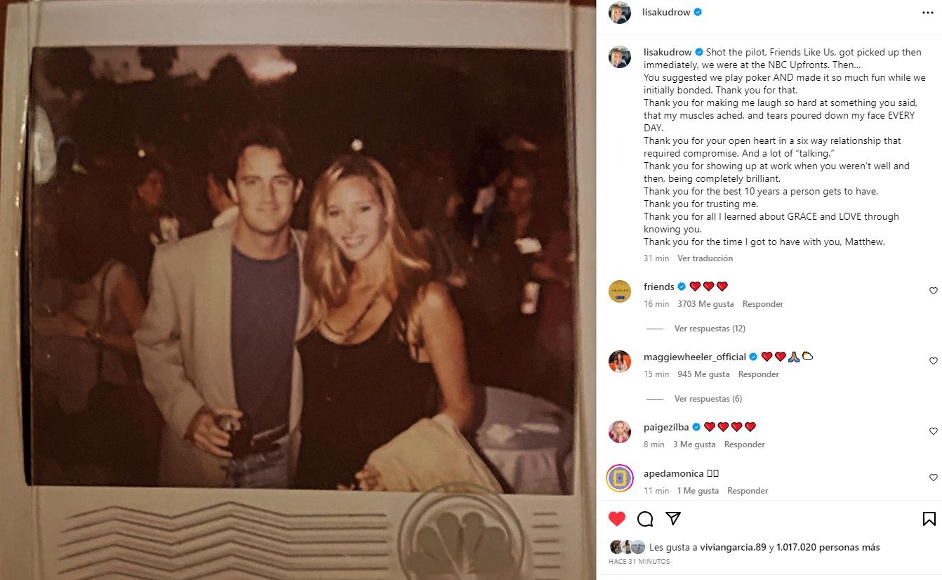 Phoebe le agradece a Chandler por todo lo vivido en 'Friends' / Instagram
