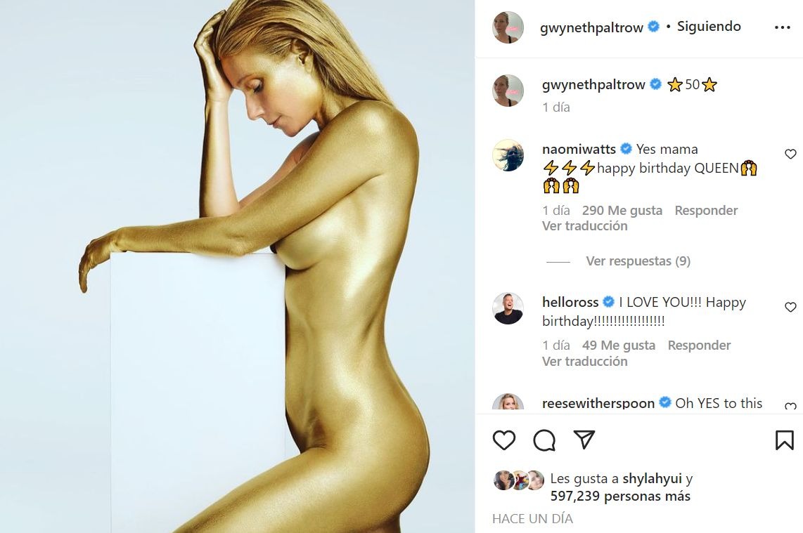 Gwyneth Paltrow celebró sus 50 años con un desnudo 