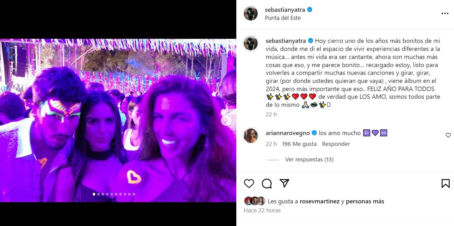 Sebastián Yatra se lució con Ariana Rovegno en Año Nuevo / Instagram