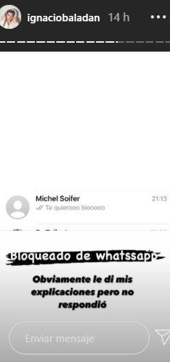 Ignacio Baladán reveló que Michelle Soifer lo bloqueó tras elegir a Ducelia Echevarría