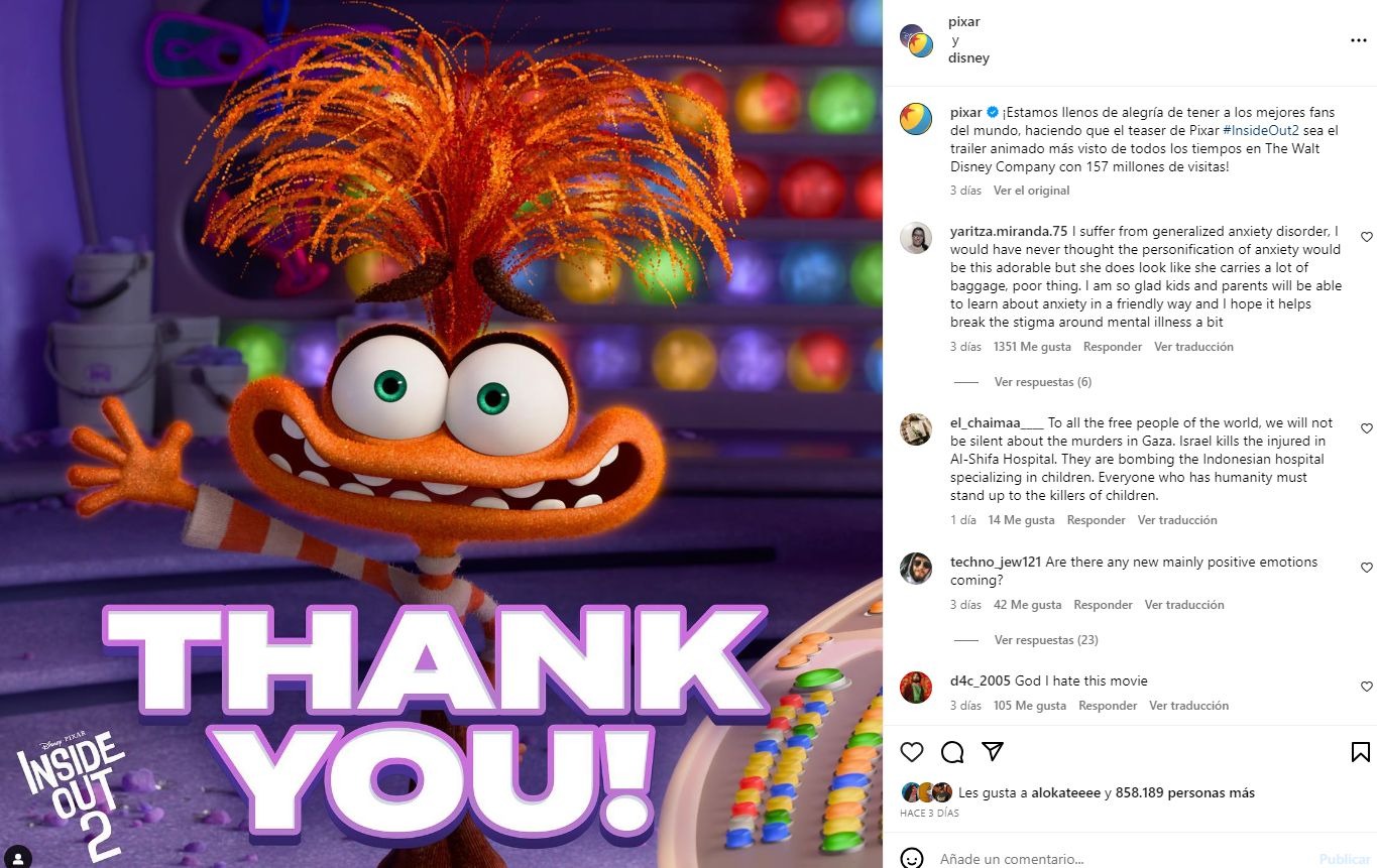 Tráiler de 'Intensamente 2' se convirtió en el más visto de la historia de Disney / Instagram