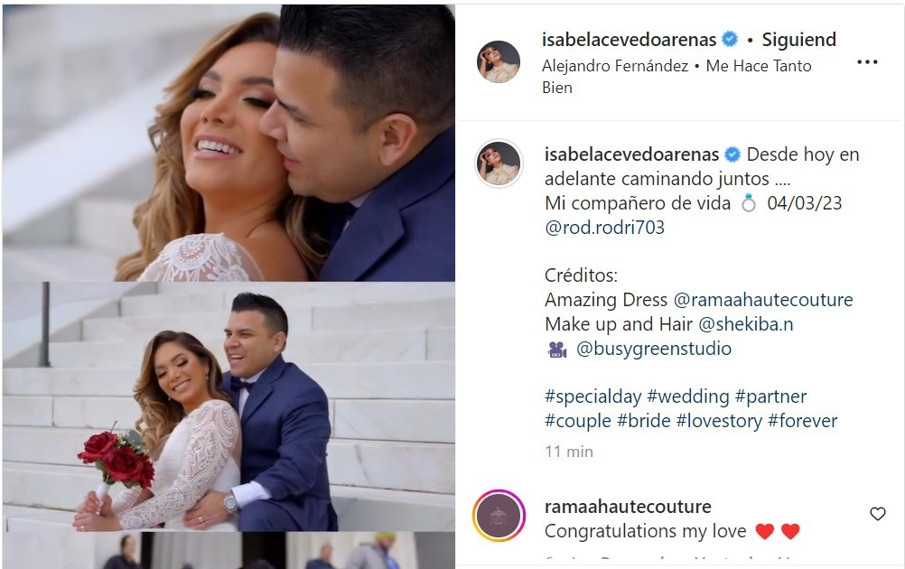 Isabel Acevedo y Rodney Rodríguez se casaron en Estados Unidos. Fuente: Instagram