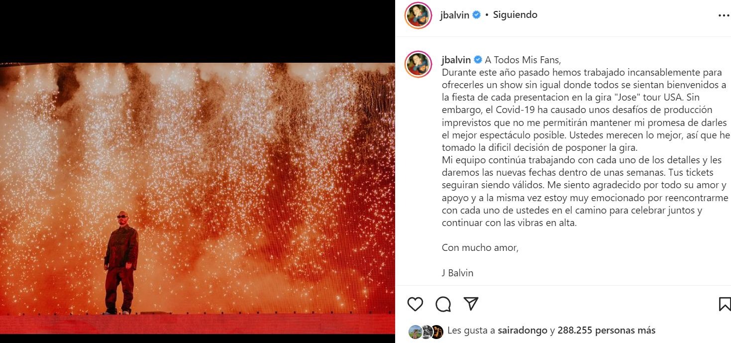 J Balvin suspendió su gira por Estados Unidos debido a la Covid-19
