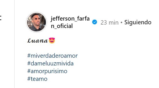 Mensaje de Jefferson Farfán dedicado a su hija Luana Farfán/Foto: Instagram