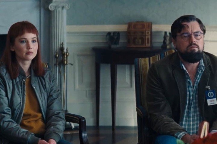 "No miren arriba" con Jennifer Lawrence y Leonardo di Caprio. Fuente: Netflix
