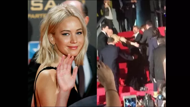 Jennifer Lawrence se cayó en alfombra roja de 'Los Juegos del Hambre'