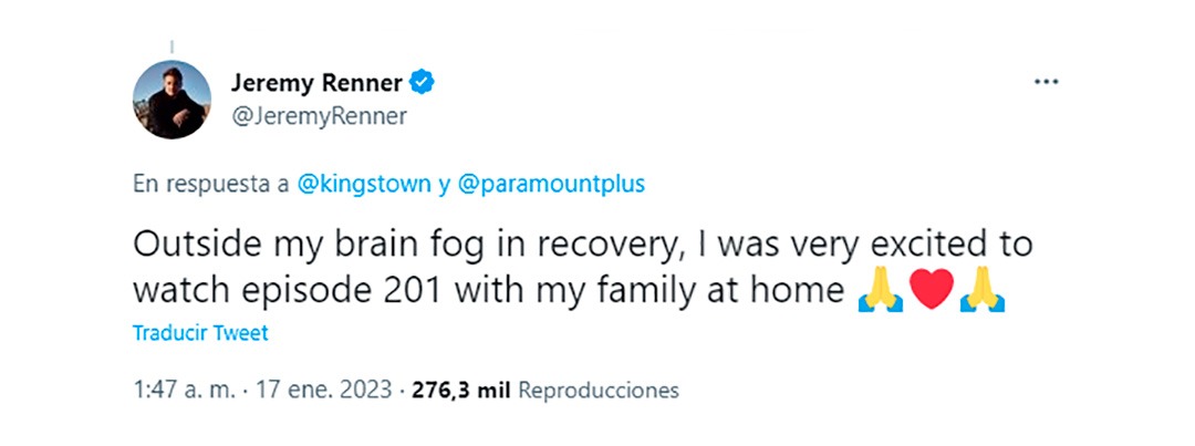 Jeremy Renner fue dado de alta y se recuperará en casa tras grave accidente