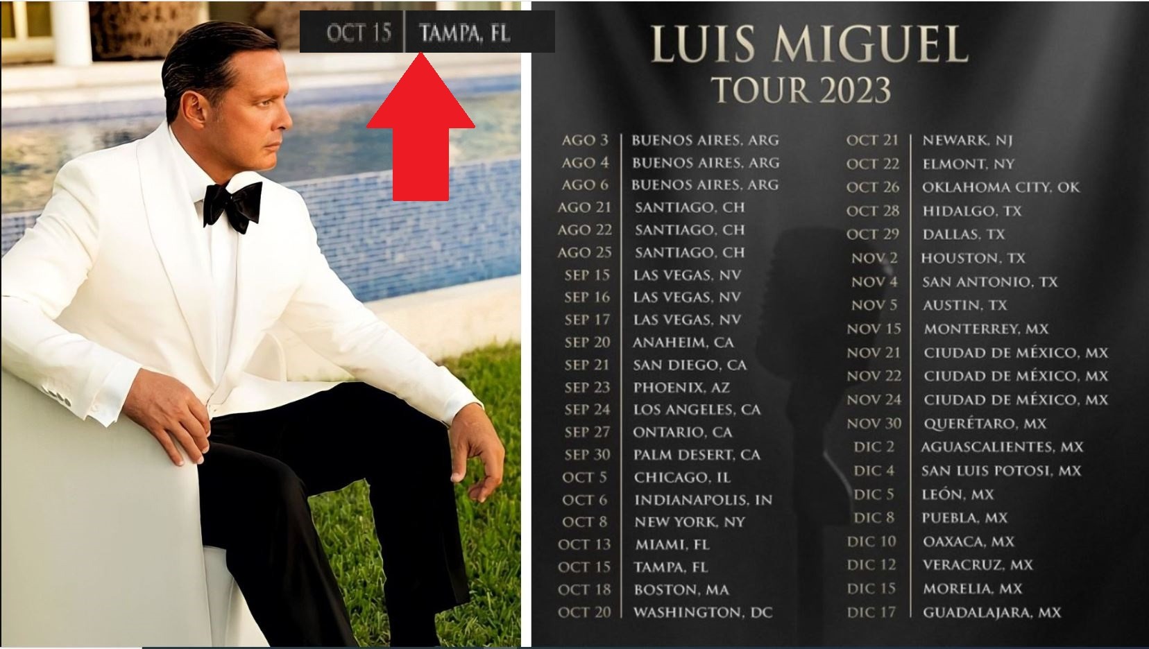 Luis Miguel tenía programado un concierto en Tampa, Florida el 15 de octubre / Foto: Instagram