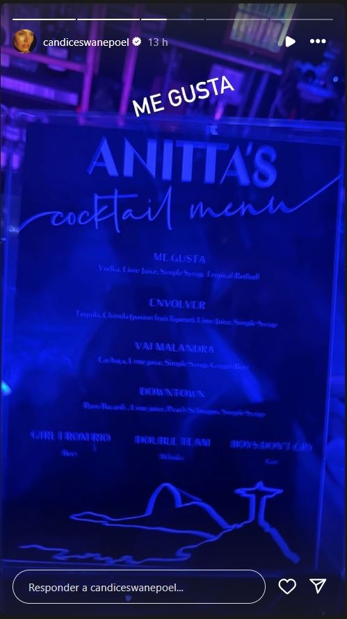 La carta de cockteles en el cumpleaños de la cantante Anitta/Foto: Instagram