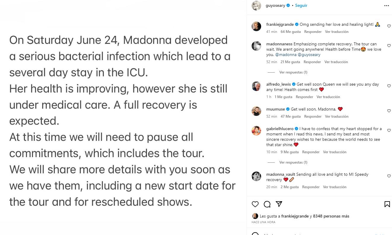 Madonna pospone su gira tras ser hospitalizada por una infección bacteriana grave 
