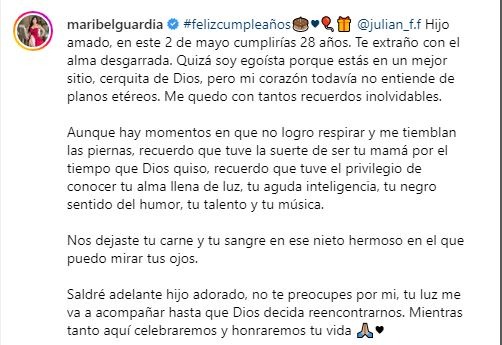 Maribel Guardia dedicó emotivo mensaje a Julián Figueroa por su cumpleaños