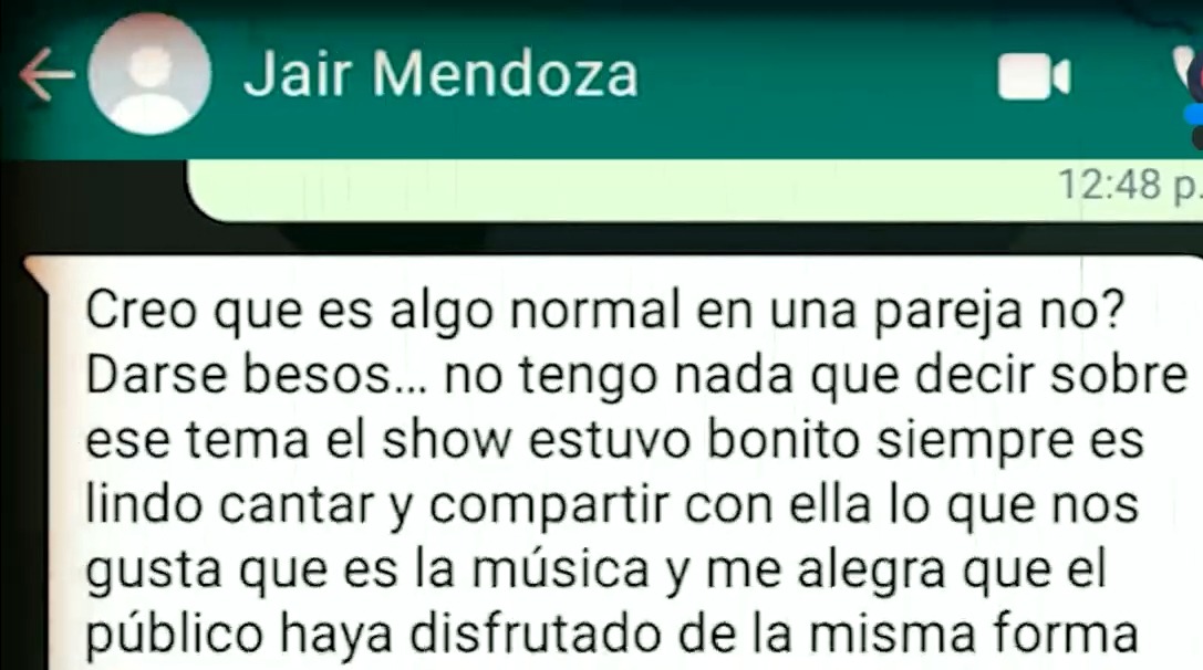 Mensaje de Jair Mendoza respondiendo sobre el beso público que se dio con Yahaira Plasencia durante su concierto/Foto: América Hoy 