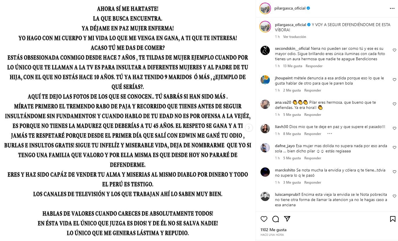 Pilar Gasca arremetió contra Milena Zárate / Instagram