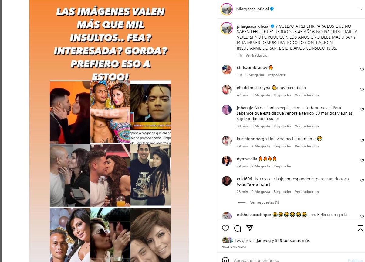 Pilar Gasca le recordó su pasado amoroso a Milena Zárate / Instagram