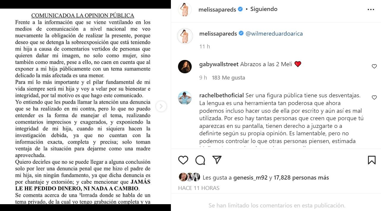 Melissa Paredes: El comunicado de la actriz sobre denuncias de Rodrigo Cuba
